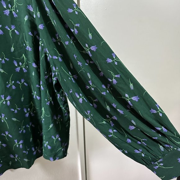 ModCloth x Collectif Womens Size 20 2X Green Floral Long Sleeve Blouse Tie Back - Picture 3 of 5